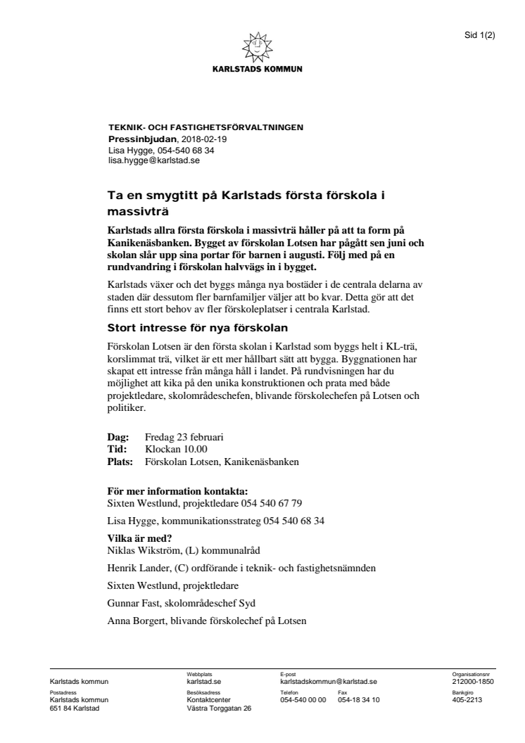 Pressinbjudan:  Ta en smygtitt på Karlstads första förskola i massivträ 
