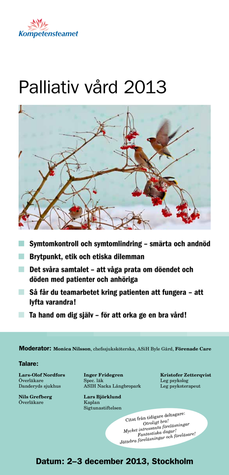 Information om konferens i palliativ vård