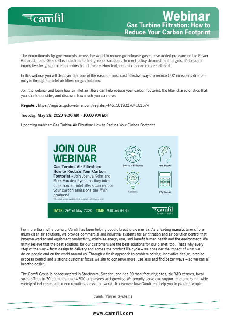 Webinar: Gas Turbine Air Filtration - How to Reduce Your Carbon Footprint
