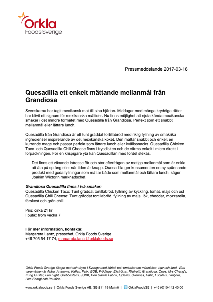 Quesadilla ett enkelt mättande mellanmål från Grandiosa 