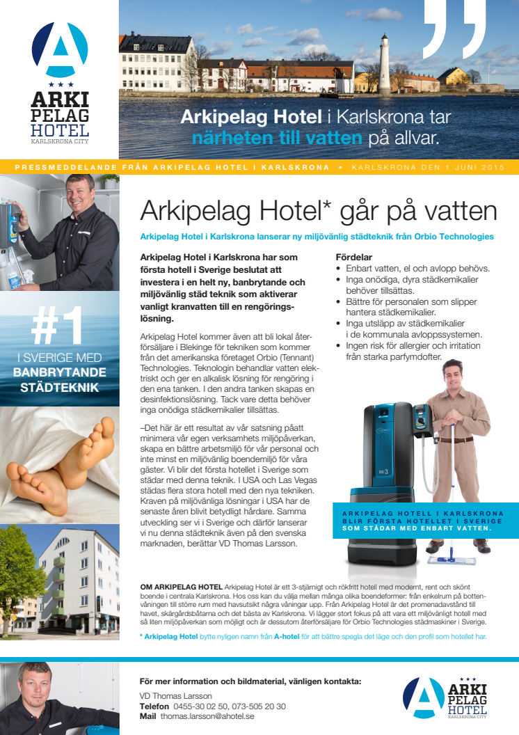 Arkipelag Hotel lanserar som första hotell i Sverige ny miljövänlig städteknik från Orbio Technologies