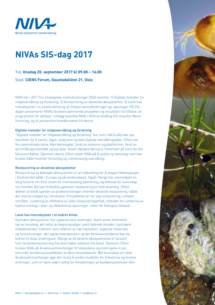 Invitasjon NIVAs SIS-dag 2017