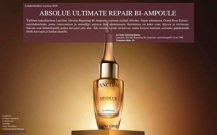 Lancôme ABSOLUE BI-AMPOULE press release