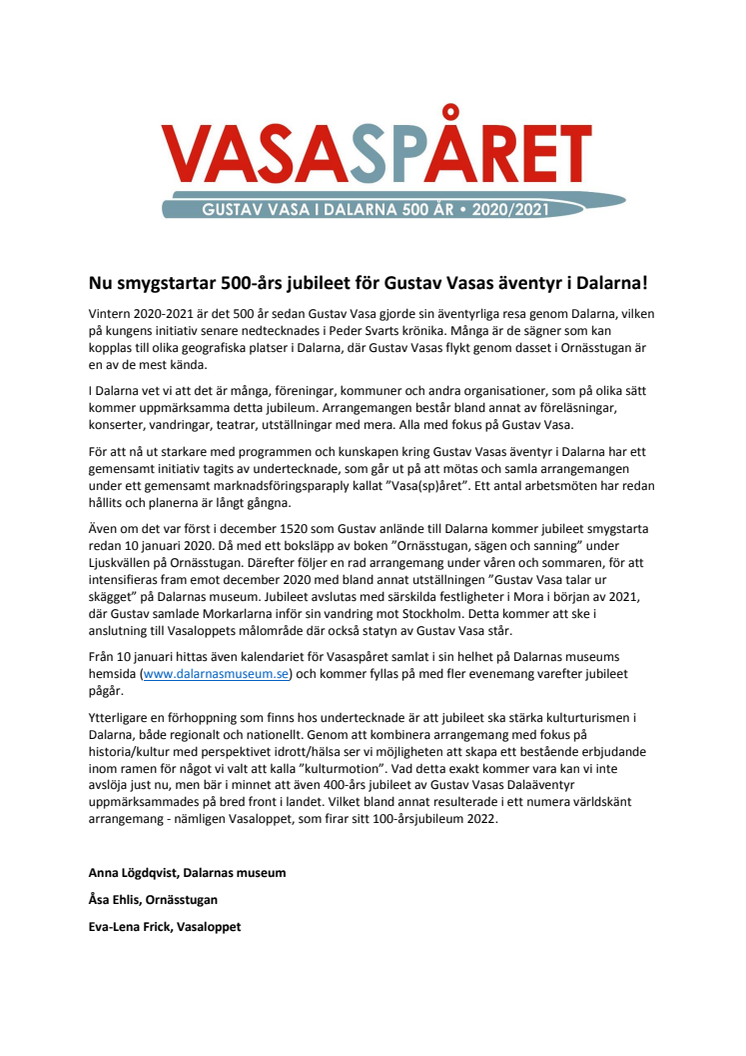 Vasaspåret – Gustav Vasa i Dalarna 500 år