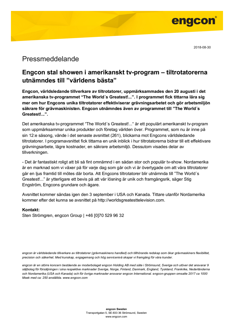 Engcon stal showen i amerikanskt tv-program – tiltrotatorerna utnämndes till ”världens bästa”