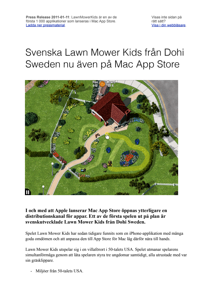 Svenska Lawn Mower Kids från Dohi Sweden nu även på Mac App Store