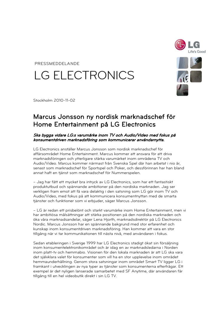 Marcus Jonsson ny nordisk marknadschef för Home Entertainment på LG Electronics