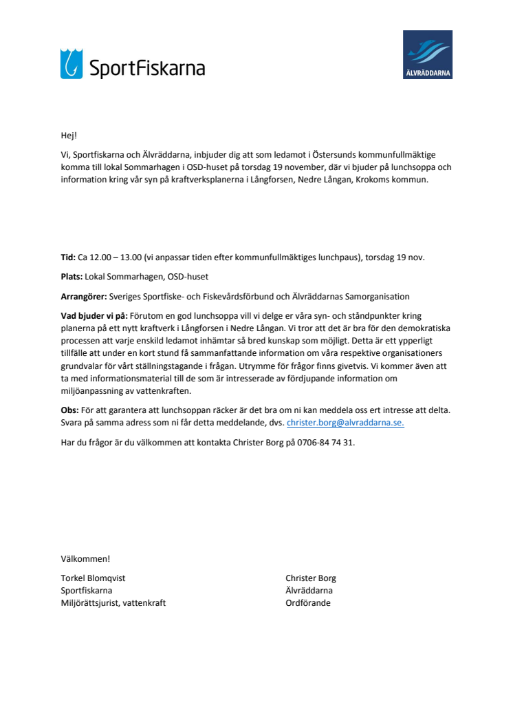 Inbjudan informationsmöte kring Långforsens kraftverk