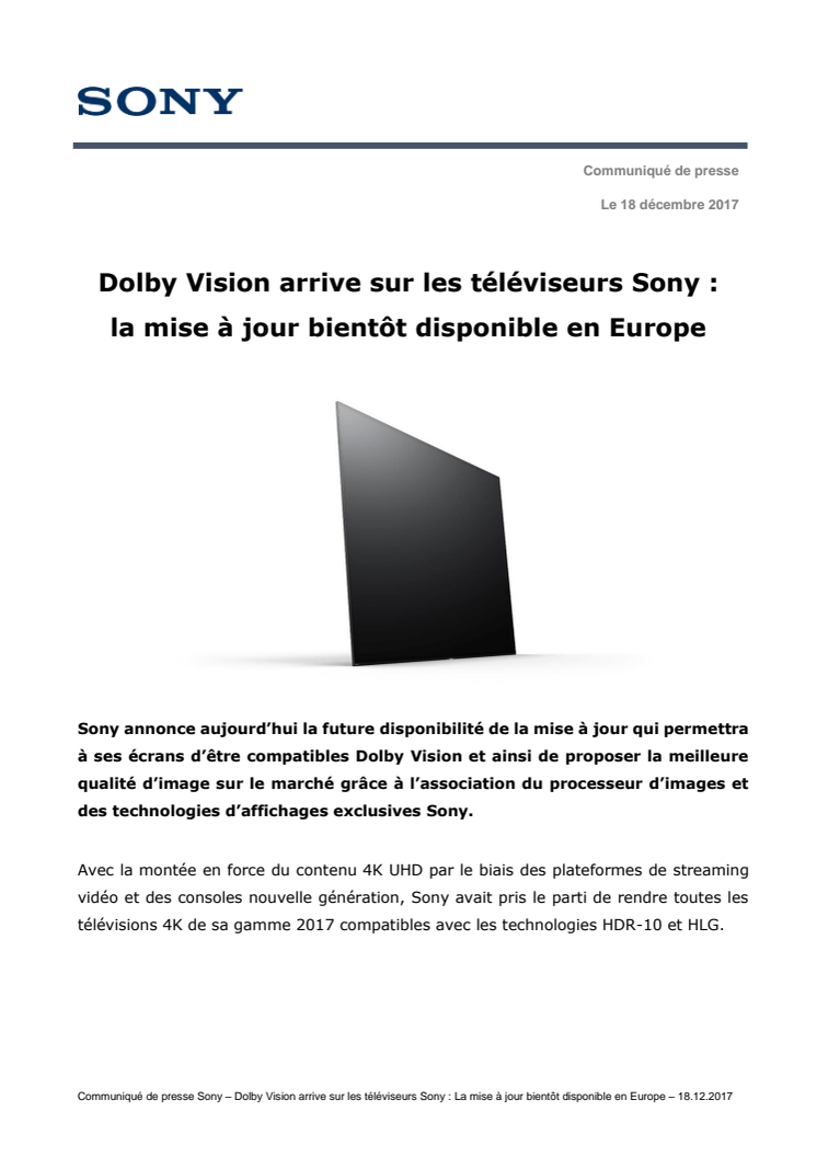 Dolby Vision arrive sur les téléviseurs Sony :  La mise à jour bientôt disponible en Europe
