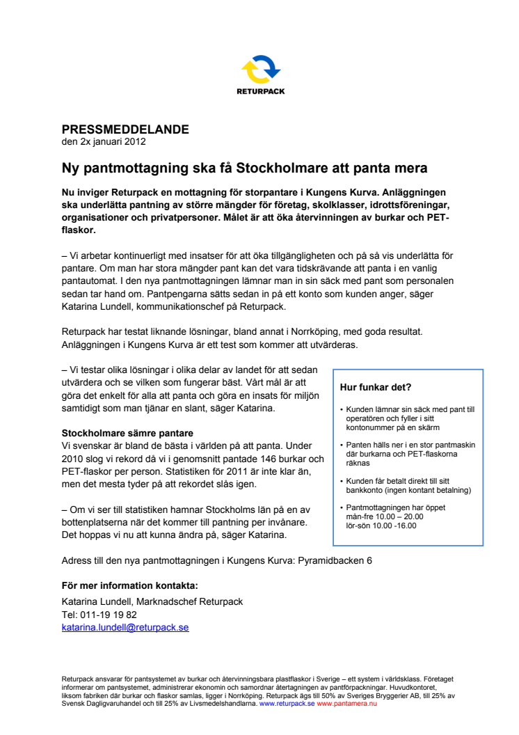 Ny pantmottagning ska få Stockholmare att panta mera 