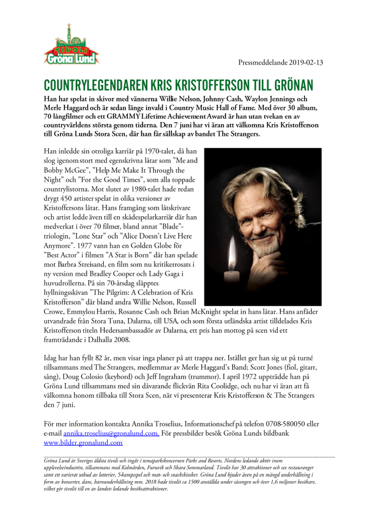 Countrylegendaren Kris Kristofferson till Grönan