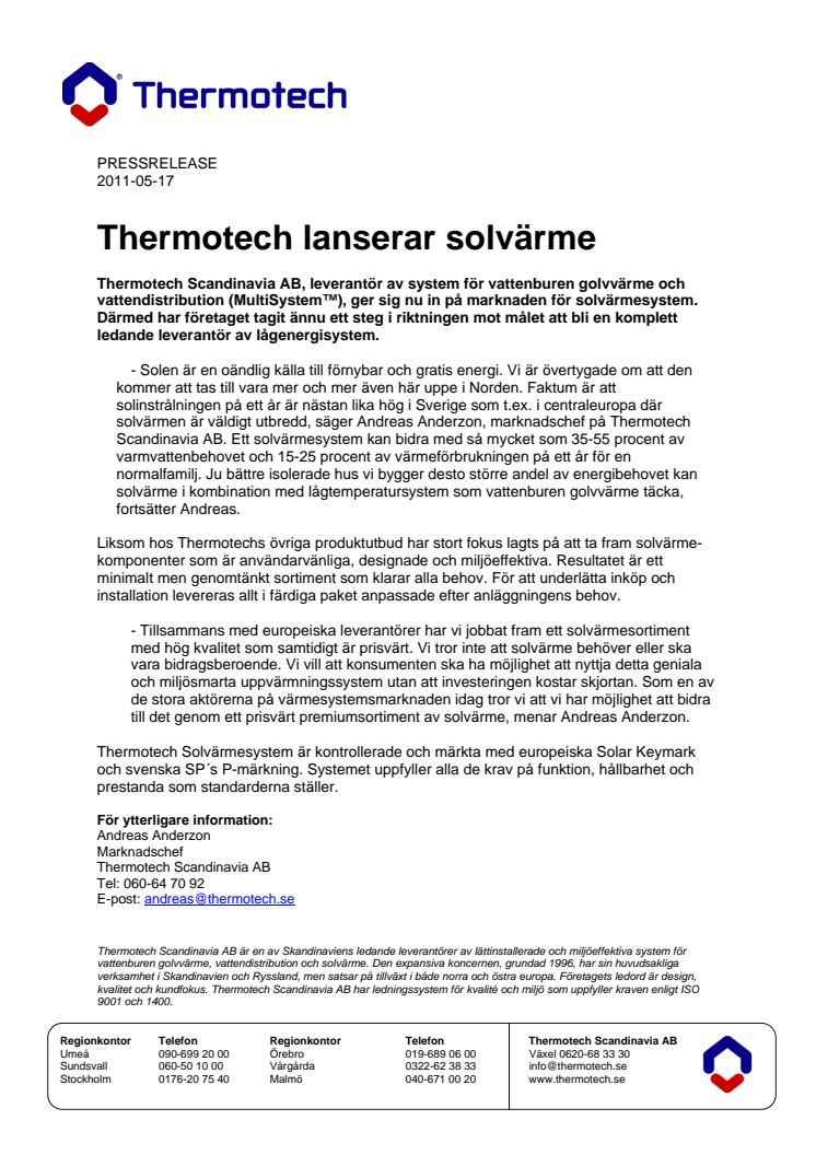 Thermotech lanserar solvärme