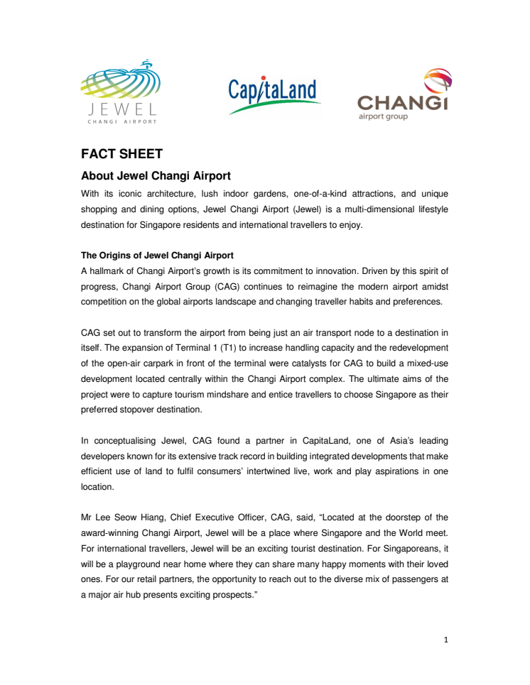 [FACT SHEET] About Jewel Changi Airport