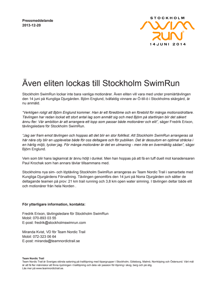 Även eliten lockas till Stockholm SwimRun