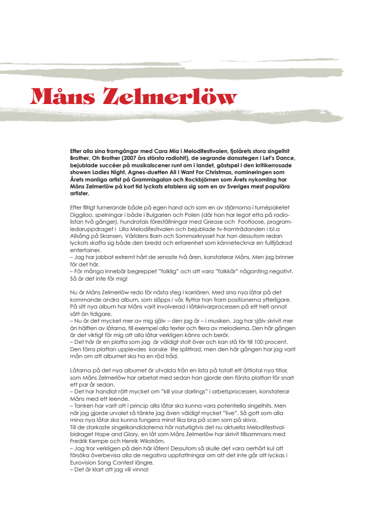 Måns Zelmerlöw biografi