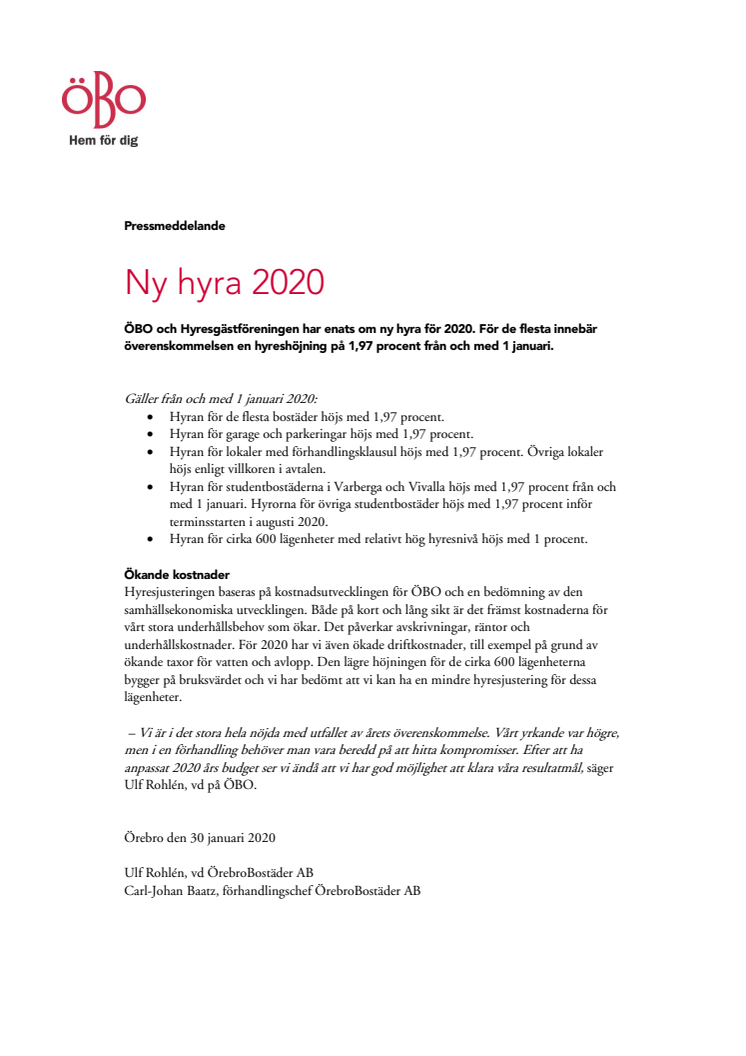 Ny hyra för 2020