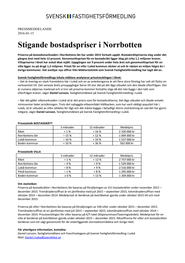 Stigande bostadspriser i Norrbotten