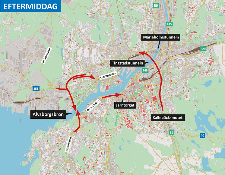 Sträckor där det kan uppstå kö och förlängda restider under eftermiddagen.png