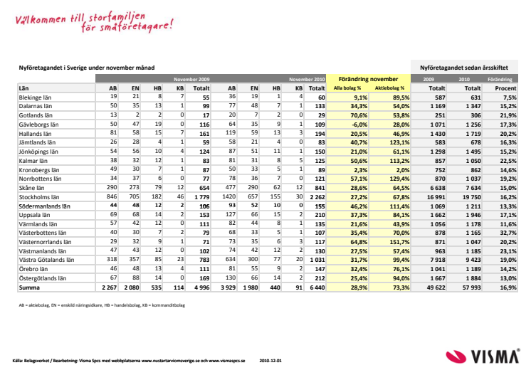 Vismas månadsrapport för nyföretagandet (november)