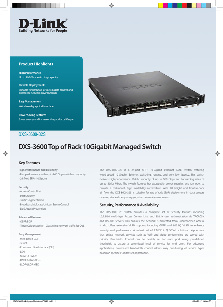 Produktblad D-Link DXS-3600 