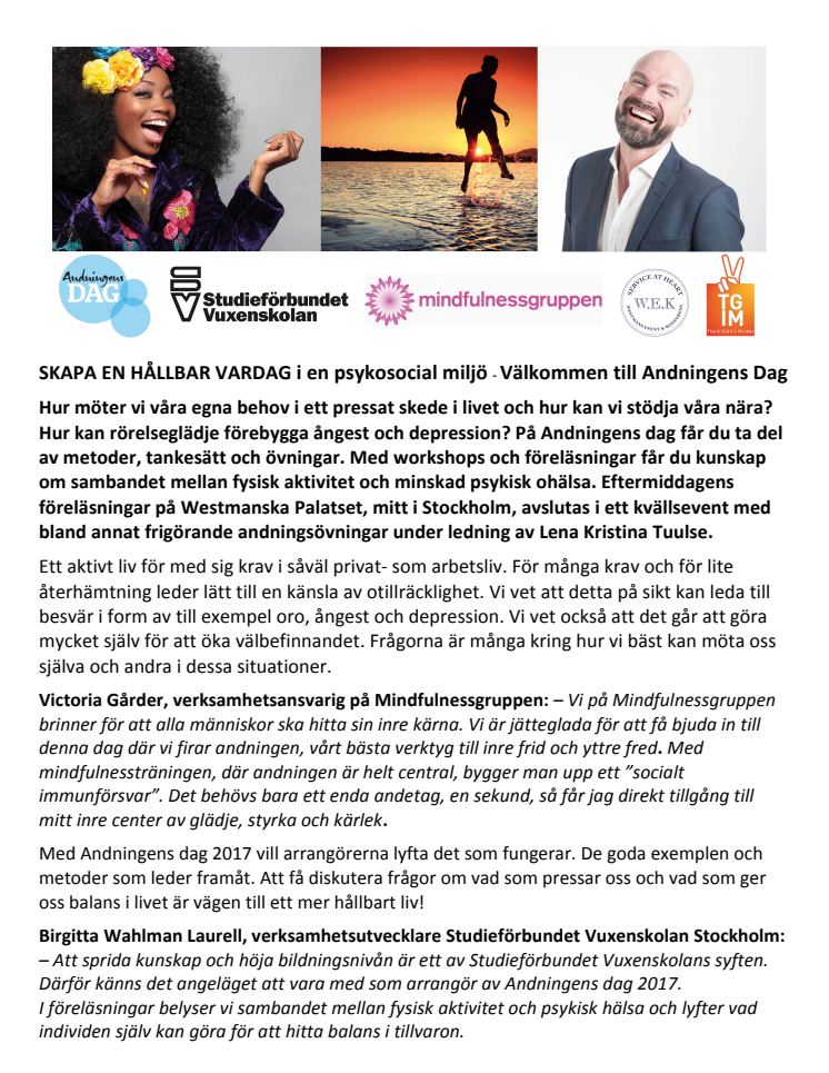 SKAPA EN HÅLLBAR VARDAG i en psykosocial miljö - Välkommen till Andningens Dag!
