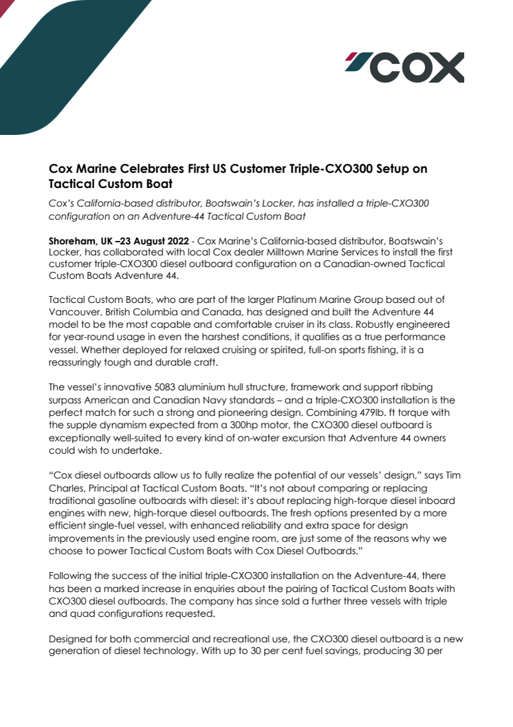 August 2022 - Cox Marine Installs First Customer Triple CXO300_FINAL.pdf