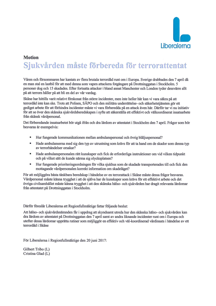 Beslutat: Region Skåne ska förbereda för terrordåd