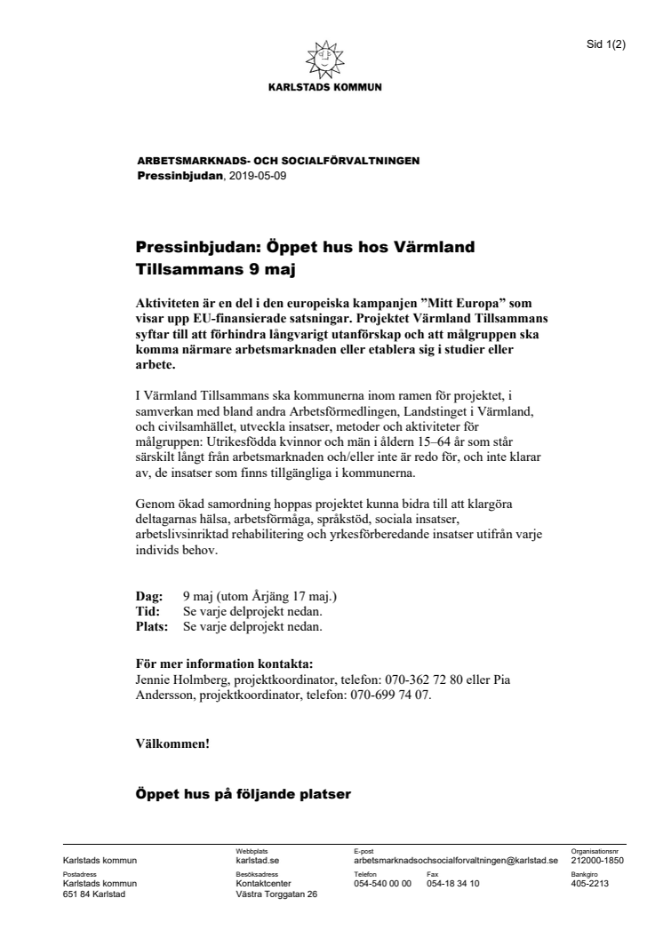 Pressinbjudan: Öppet hus hos Värmland Tillsammans 9 maj