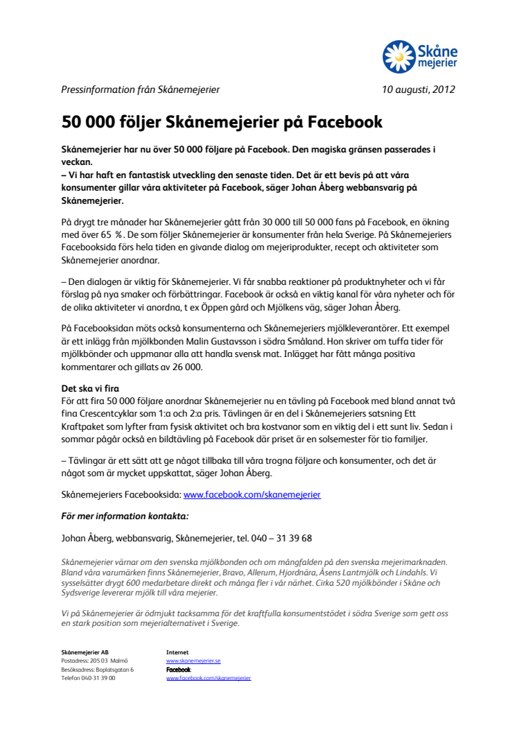 50 000 följer Skånemejerier på Facebook