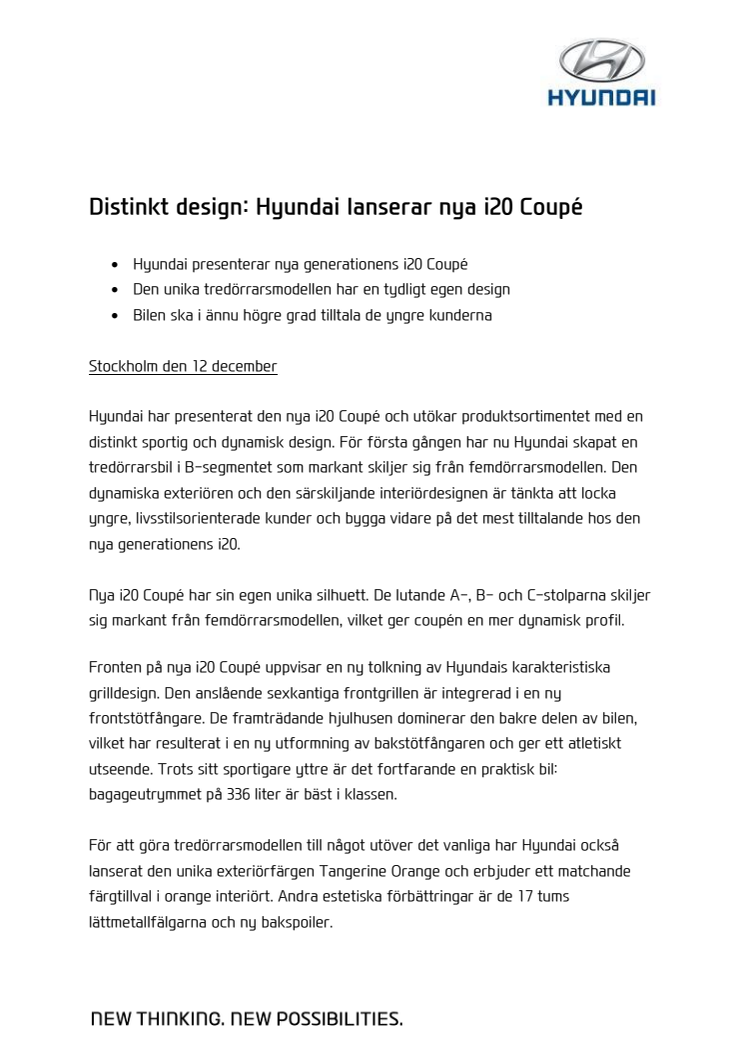 Distinkt design: Hyundai lanserar nya i20 Coupé