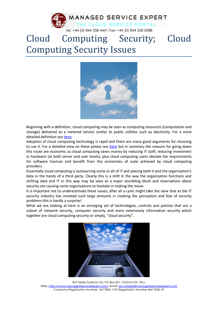 Cloud Computing Security; Cloud Computing Security Issues.