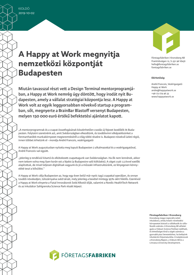 A Happy at Work megnyitja nemzetközi központját Budapesten