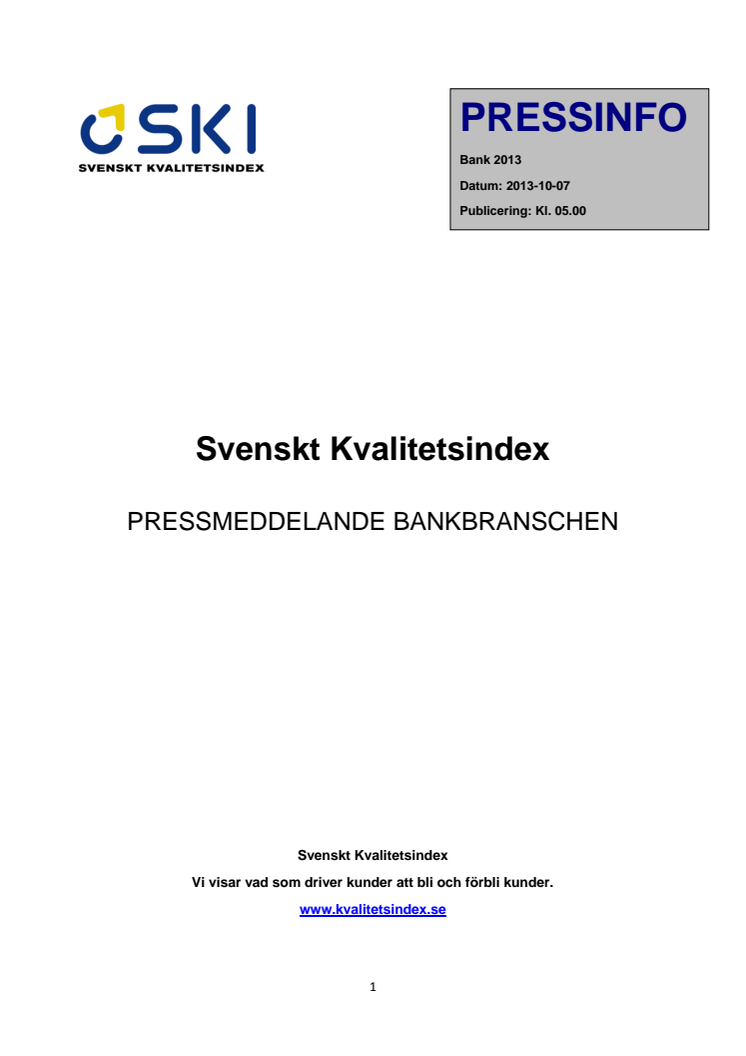 Svenskt Kvalitetsindex om bankerna 2013