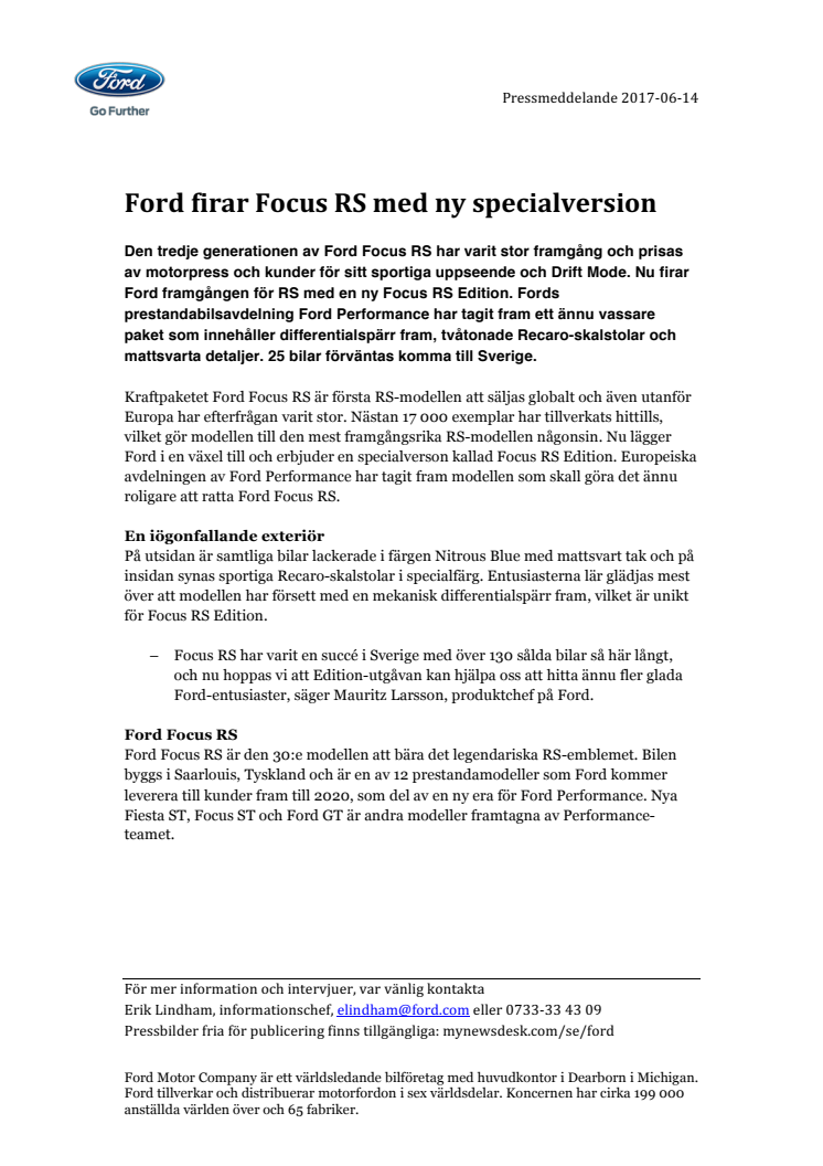 Ford firar Focus RS med ny specialversion