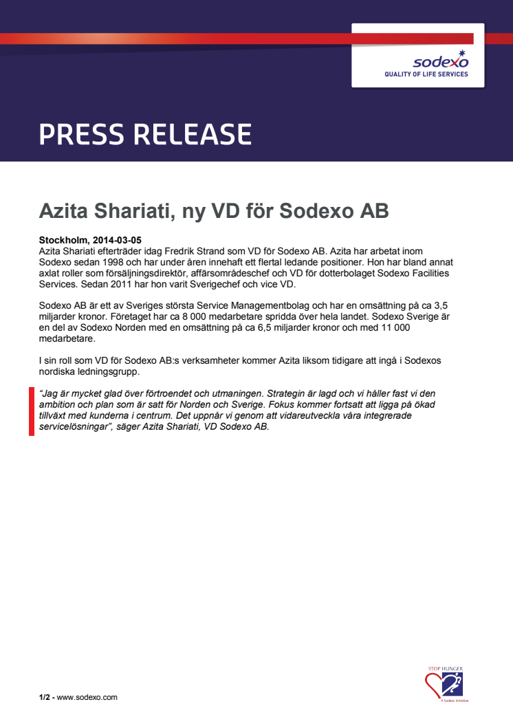 Azita Shariati, ny VD för Sodexo AB