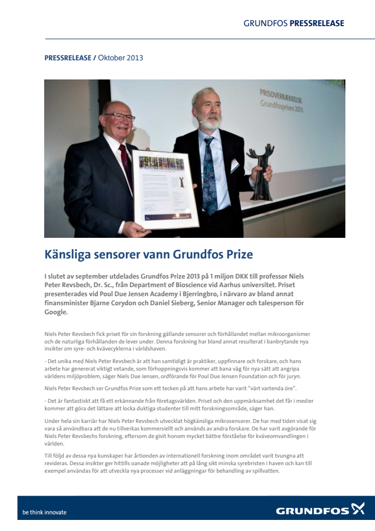 Känsliga sensorer vann Grundfos Prize