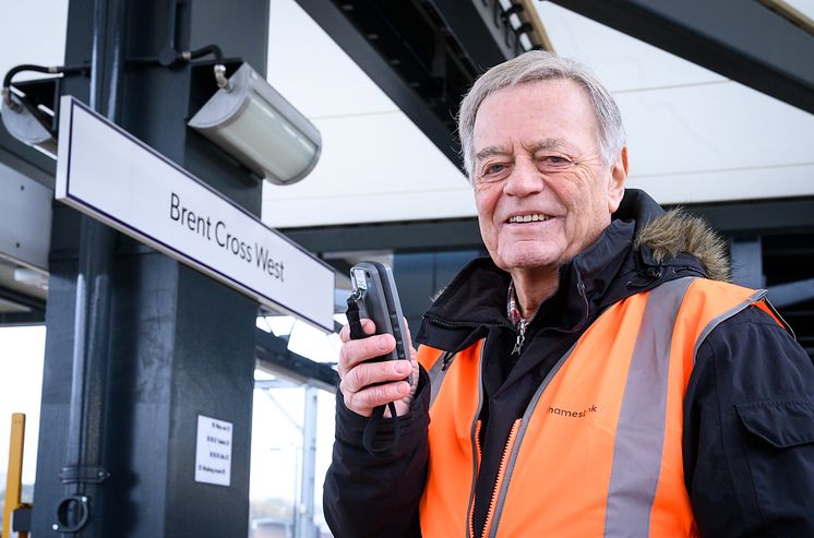 Tony Blackburn takes the platform to announce London's newest station
