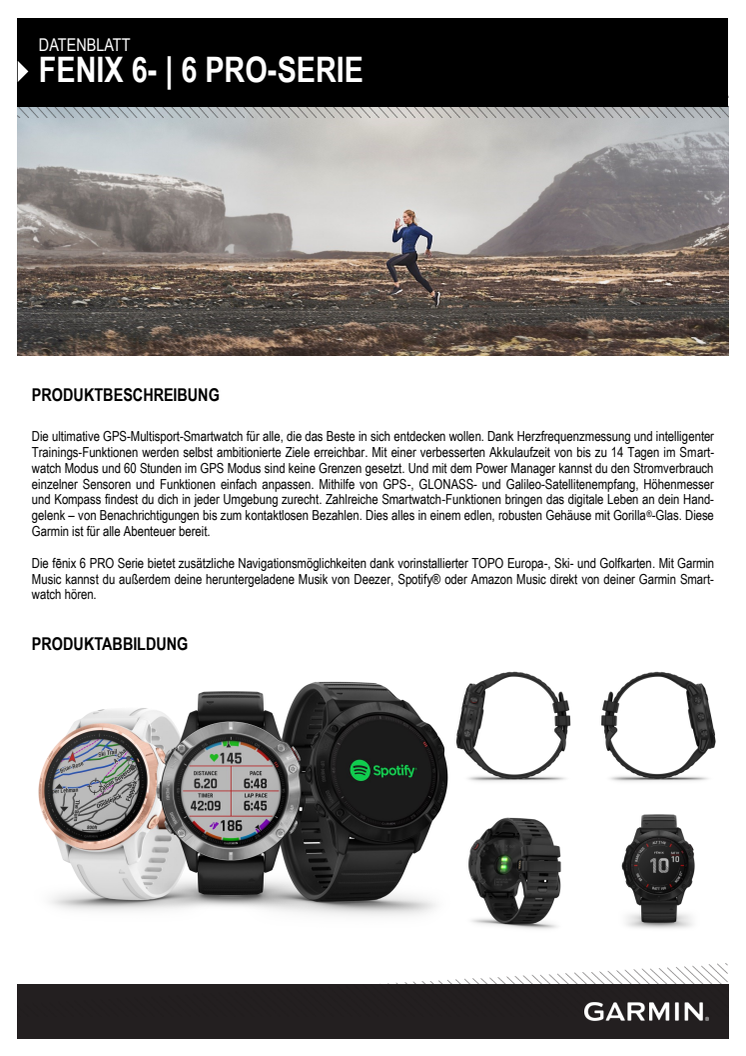 Datenblatt Garmin fenix 6-Serie