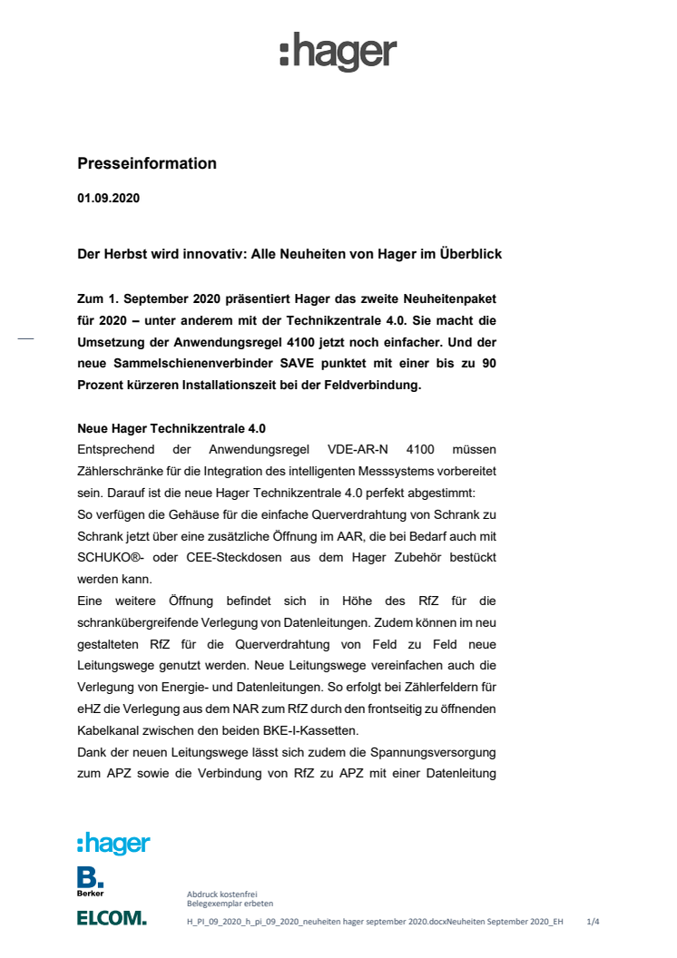 Neuheiten von Hager - September 2020