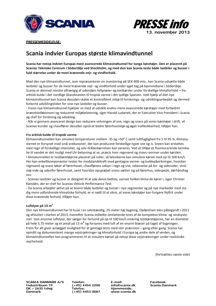 Scania indvier Europas største klimavindtunnel