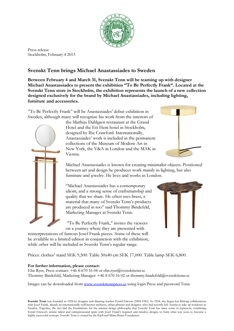 Svenskt Tenn brings Michael Anastassiades to Sweden