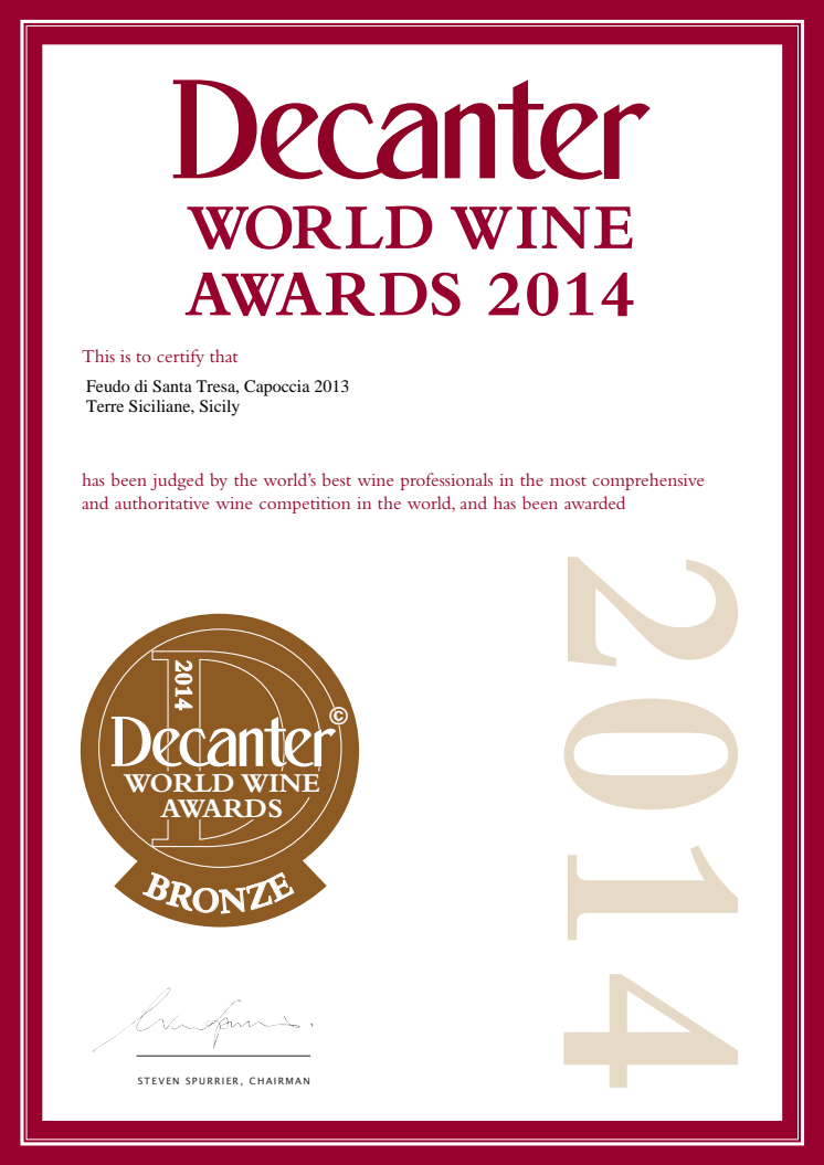 Capoccia Red 2013 Bronze Decanter 2014