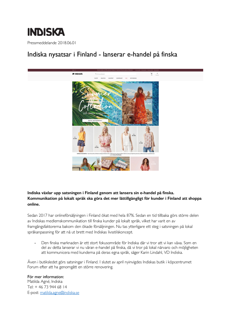 Indiska nysatsar i Finland - lanserar e-handel på finska