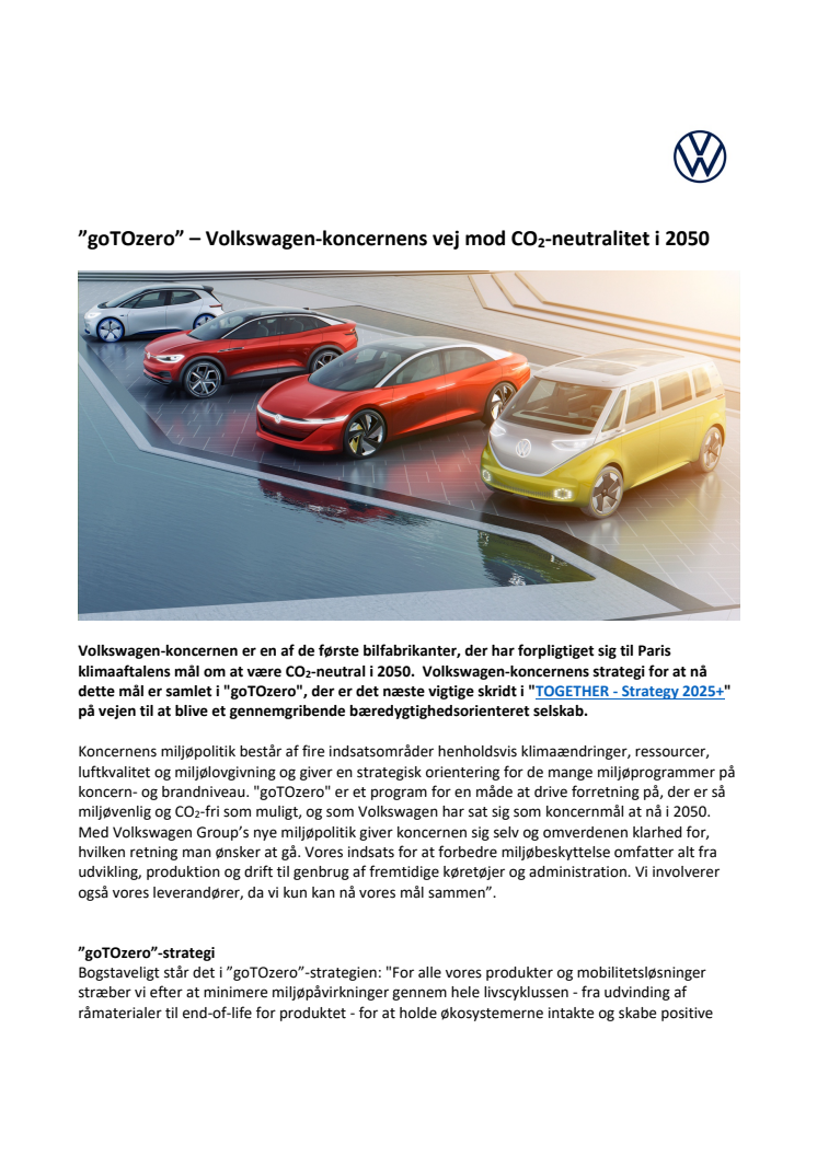 ”goTOzero” – Volkswagen-koncernens vej mod CO2-neutralitet i 2050