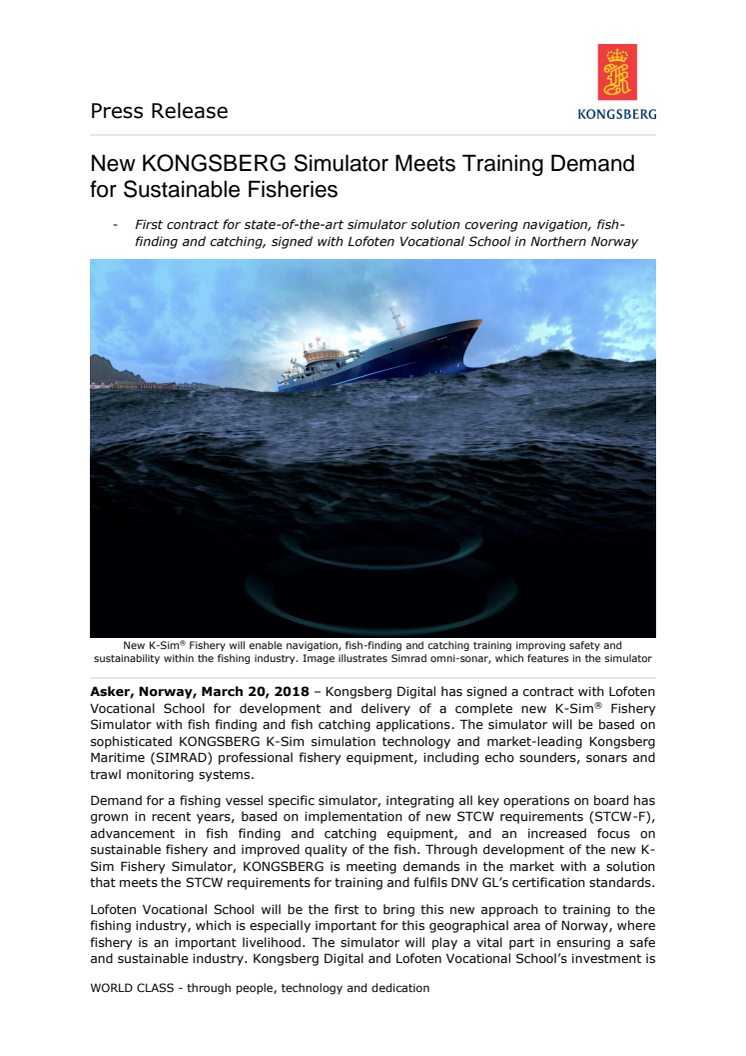 Kongsberg Digital: New KONGSBERG Simulator Meets Training Demand for Sustainable Fisheries