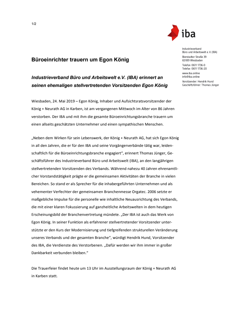 Büroeinrichter trauern um Egon König