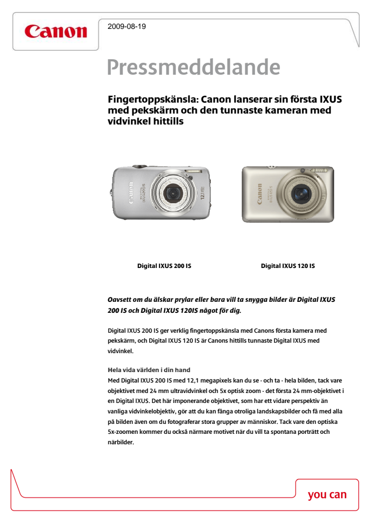 Fingertoppskänsla: Canon lanserar sin första IXUS med pekskärm och den tunnaste kameran med vidvinkel hittills