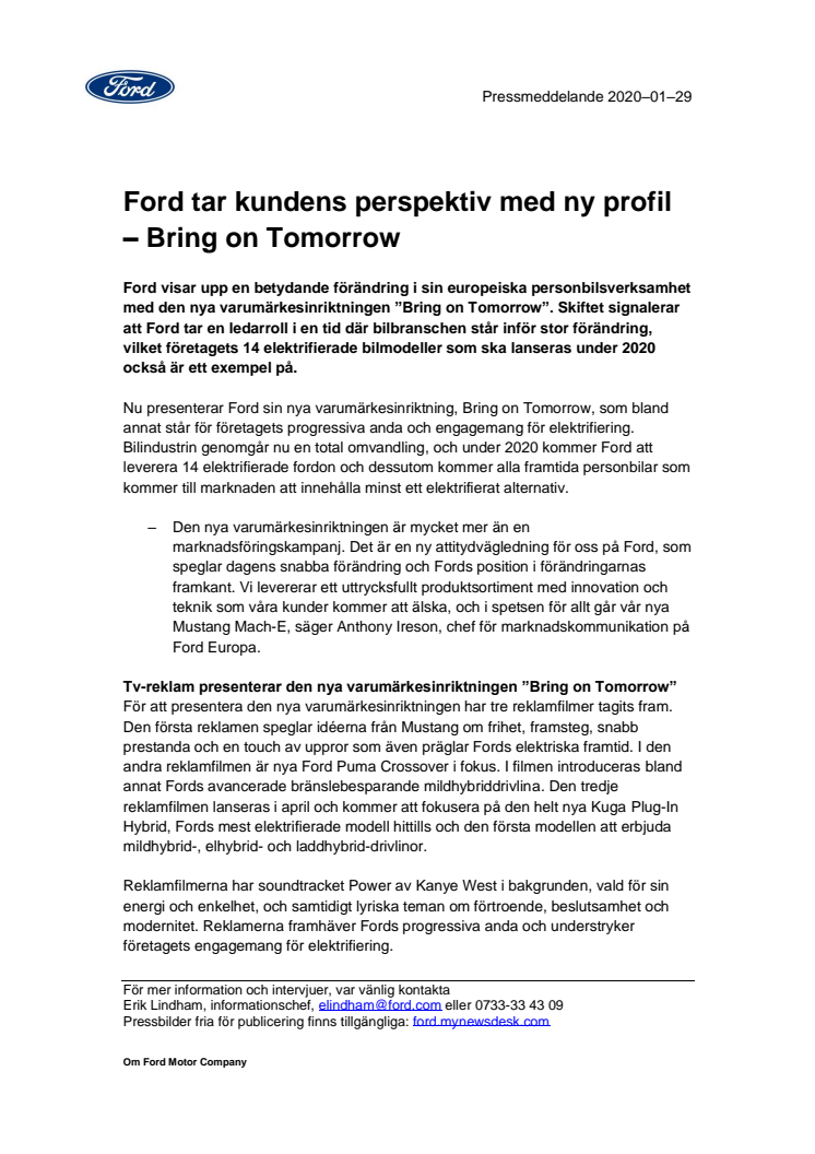 Ford tar kundens perspektiv med ny profil – Bring on Tomorrow