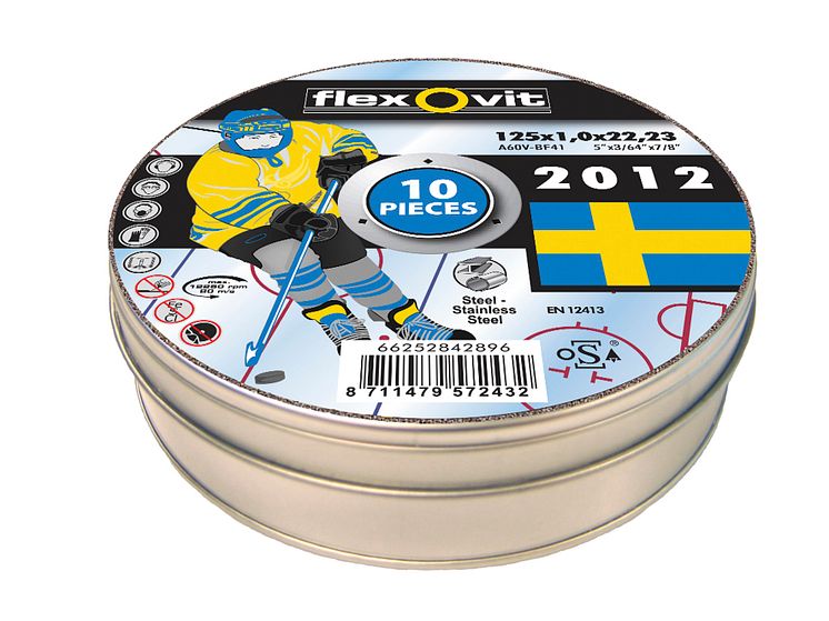 Specialkapskivor från Flexovit för Hockey-VM - plåtburk