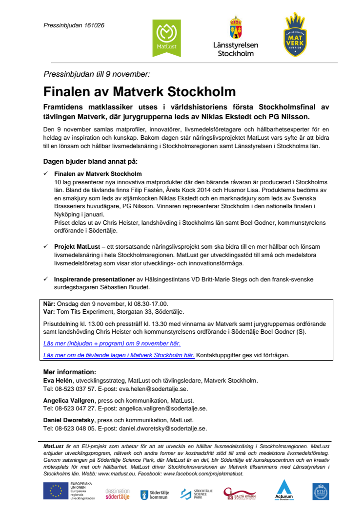 Pressinbjudan: Finalen av Matverk Stockholm